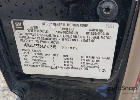 2004 GMC Yukon Slt из США, поврежденный, VIN 1GKEC13Z34J139315